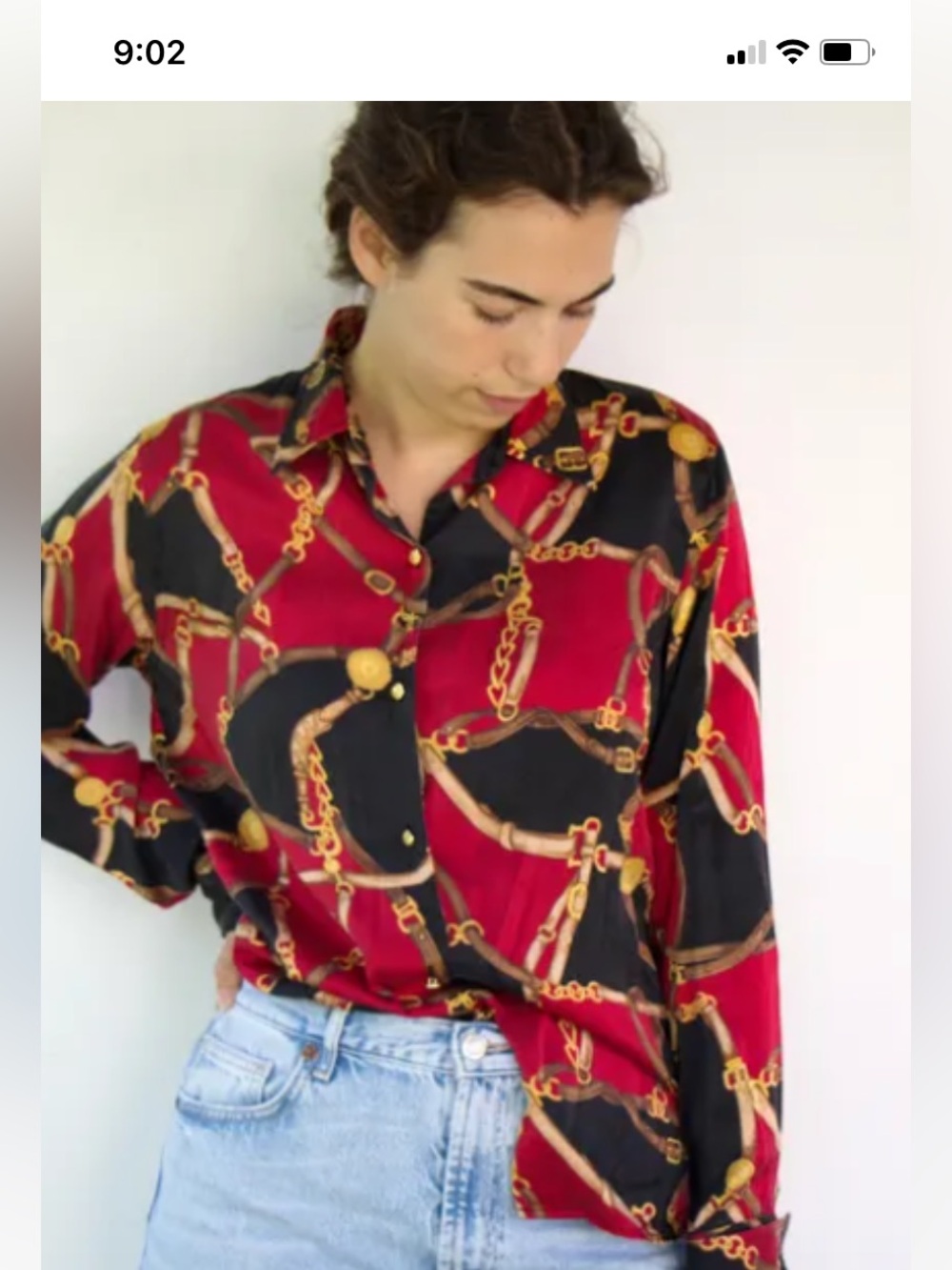 Vintage 1990s Ralph Lauren 100 % Silk Equestrian Blouse ( SZ L)